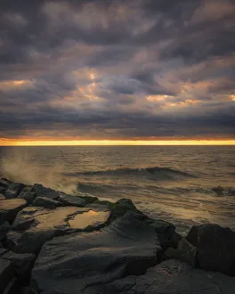 Images Dated 1st June 2021: USA, New Jersey, Cape May National Seashore. Sunset on ocean shore