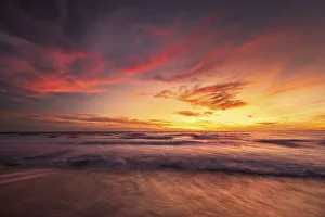 USA, New Jersey, Cape May National Seashore. Sunset on ocean shore