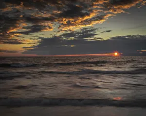 USA, New Jersey, Cape May National Seashore. Sunset on ocean shore