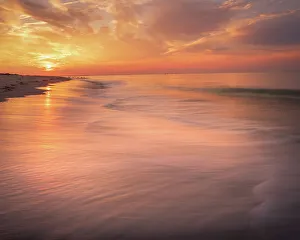 Moody Prints: USA, New Jersey, Cape May National Seashore. Sunrise on shoreline