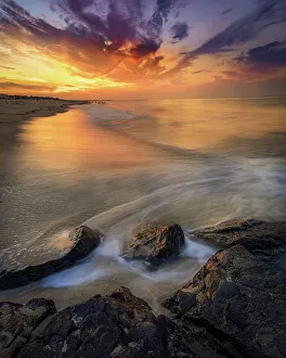 Moody Prints: USA, New Jersey, Cape May National Seashore. Sunrise on shoreline