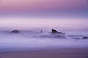 Jay Obrien Prints: USA, New Jersey, Cape May National Seashore. Misty sunrise on ocean beach