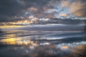 Jay Obrien Prints: USA, New Jersey, Cape May National Seashore. Stormy sunset on ocean beach