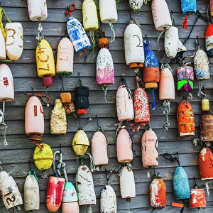 Jay Obrien Prints: USA, New Jersey. Fishing floats as wall decorations