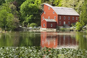 Mill Prints: USA, New Jersey. Raritan River Basin, Clinton, South Fork of Raritan River and old mill