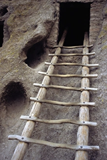 Entry Prints: USA, New Mexico, Bandelier National Monument. Prehistoric Anasazi cliff dwelling