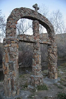 USA, New Mexico, Chimayo. stone crosses at Santuario de Chimayo