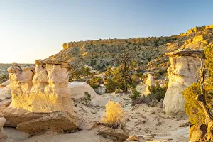 Images Dated 2021 July: USA, New Mexico, Ojito Wilderness. Eroded desert rocks