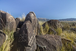 Images Dated 10th November 2014: USA, New Mexico, Three Rivers Petroglyph Site. Petroglyph etchings on rocks. Credit as