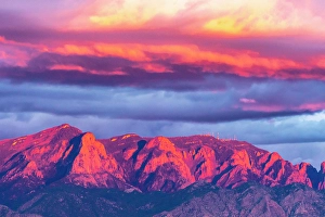 Prints of USA, New Mexico, Sandia Mountains. Mountains and clouds at sunset Images Dated 2024 November: USA, New Mexico, Sandia Mountains. Mountains and clouds at sunset