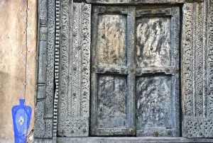Vase Prints: USA, New Mexico, Santa Fe. Close-up view of old doorway
