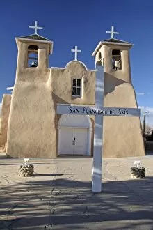 USA, New Mexico, Taos. The San Francisco de Asis adobe church, a National Historic