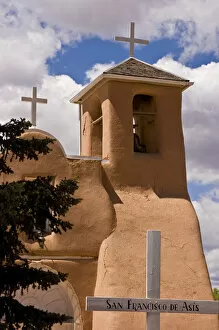USA, New Mexico, Taos. View of San Francisco de Assis Presbyterian Church. Credit as