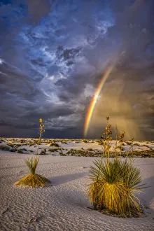 Images Dated 13th November 2021: USA, New Mexico, White Sands National Park. Thunderstorm rainbow over desert