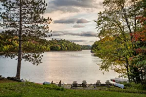 New York State Prints: USA, New York, Adirondacks. End of the season at private beach on Indian Lake (PR)