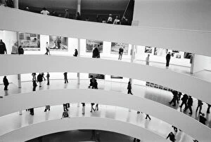 Black and White Collection: USA, New York, New York City: The Guggenheim Museum Crowded Gallery View