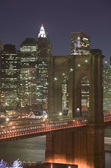 Images Dated 28th January 2005: USA-New York-New York City-Manhattan: Aerial Evening View of Brooklyn Bridge & Lower