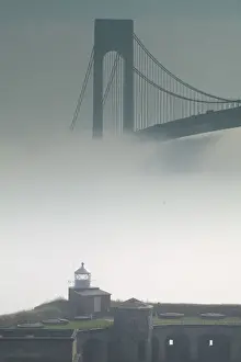 Mystery Prints: USA-New York-New York City-Staten Island: Verrazano-Narrows Bridge in Morning Fog