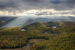 Sunray Prints: USA, New York State. Autumn sunrays in the mountains, Adirondack Mountains