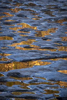 Images Dated 4th May 2018: USA, New York, Watkins Glen. Reflections in water on rock
