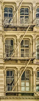 New York City Prints: USA, New York. Windows and fire escapes