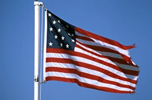 USA, New York, Youngstown. Old Fort Niagara, historic 15 star flag