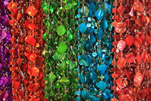 Bead Prints: USA; North America; Georgia; Savannah; Strings of colorful costume beads