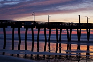 Images Dated 22nd August 2009: USA, North America, Georgia, Tybee Island. Sunrise with refections at Pier