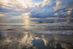 Georgia Prints: USA; North America; Georgia; Tybee Island; Sunrise and reflections on Tybee Island