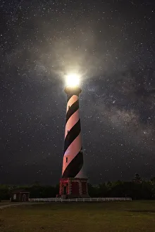 Lookout Prints: USA, North Carolina, Buxton. Cape Hatteras Lighthouse and the Galactic Core of the Milky Way