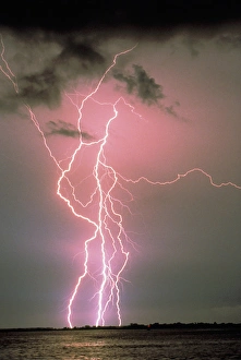 Dramatic Sky Prints: USA, North Carolina, Cape Fear River. Lightning bolt