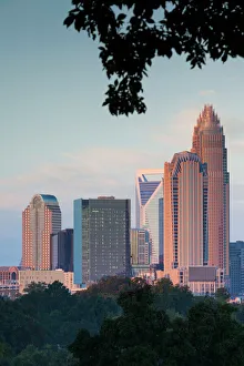 Skyline Prints: USA, North Carolina, Charlotte, elevated view of the city skyline from the northeast