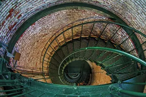 Staircase Prints: USA, North Carolina, Corolla. Spiral staircase inside the Currituck Lighthouse