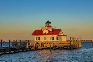 Lookout Prints: USA, North Carolina, Manteo. Sunset on the Roanoke Marshes Lighthouse