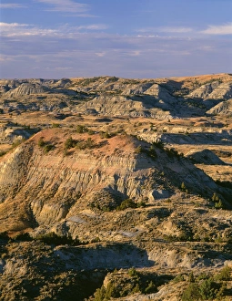 North Dakota Prints: USA, North Dakota, Theodore Roosevelt National Park, Evening light defines eroded