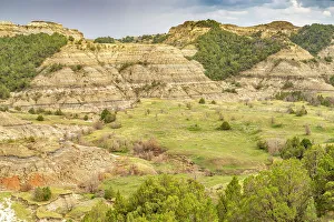 Theodore Roosevelt National Par Prints: USA, North Dakota, Theodore Roosevelt National Park. Overview of park eroded formations