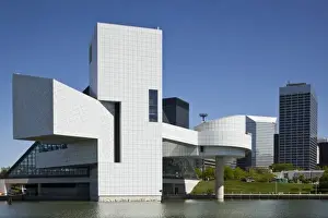 Cleveland Prints: USA, Ohio, Cleveland, Exterior view of Rock and Roll Hall of Fame designed by I. M