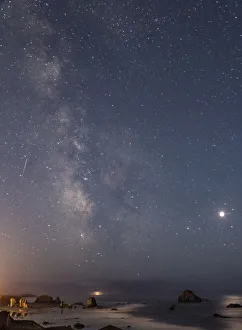 Milky Way Prints: USA, Oregon, Bandon Beach. Lunar eclipse and Milky Way at night