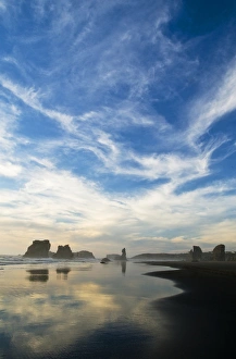 Seastack Prints: USA, Oregon, Bandon Beach. Sea stacks at twilight