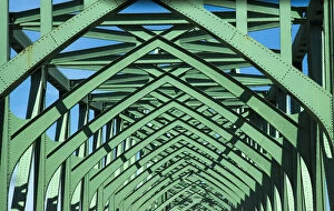 Images Dated 23rd August 2008: USA, Oregon, Bandon. Girders form pattern on bridge over the Rouge River. Credit as
