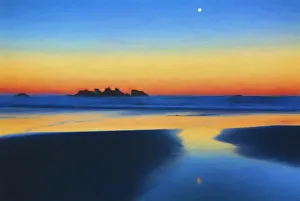 Painterly Prints: USA, Oregon, Bandon. Painterly abstract of beach moonset at sunrise