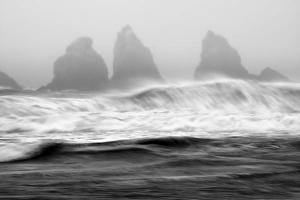 Black And White Prints: USA, Oregon, Bandon. Storm waves on coast