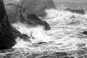 Foam Prints: USA, Oregon, Bandon. Storm waves on coast