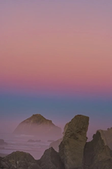 Sea Stack Prints: USA, Oregon, Bandon. Sunrise on sea stacks