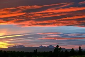 USA, Oregon, Bend. Brilliant colors compete with subtle ones over the Cascades Range