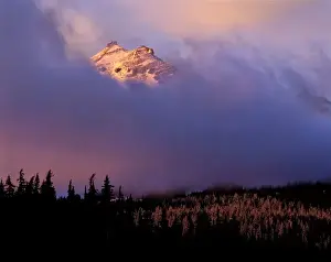 Cascades Range Prints: USA, Oregon, Broken Top. Broken Tops peak emerges from behind a deep blue