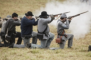 USA, Oregon, Brooks, Willamette Mission State Park, Confederate infantry in battle