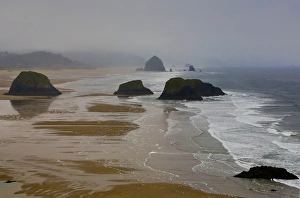 Images Dated 2000: USA, Oregon, Cannon Beach. Fogy morning on coastline at low tide