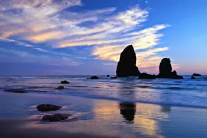 Sea Stack Prints: USA, Oregon. Cannon Beach at sunset low tide