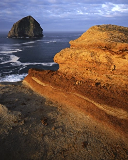 Cape Kiwanda Prints: USA, Oregon, Cape Kiwanda State Park, Rock formations along Oregon Coast at sunrise